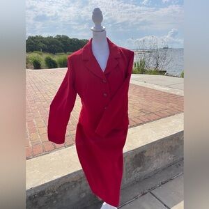 Danny & Nicole Y2K two piece red polyester power skirt suit midi length. Sz 10P.